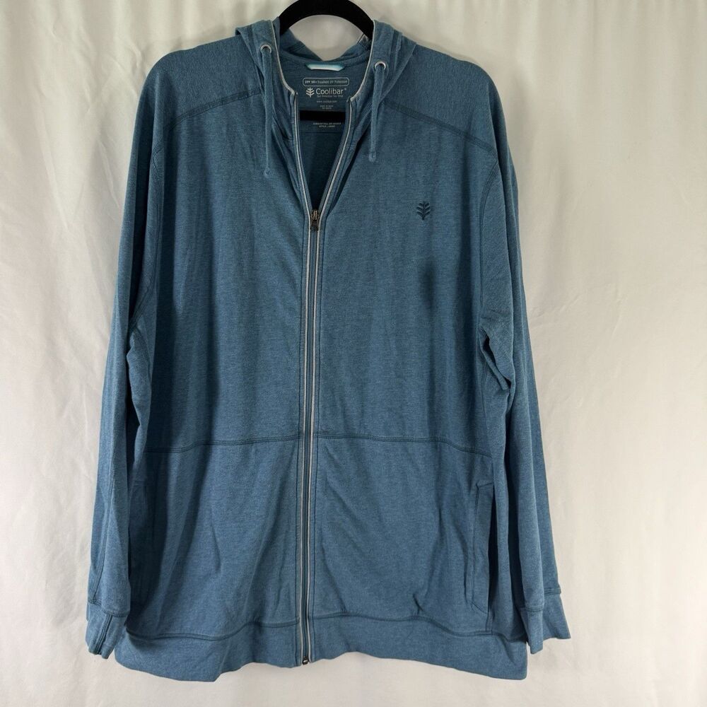Coolibar Hoodie Women's XXL Blue FUll Zip Drawstring UPF 50+ Pockets
